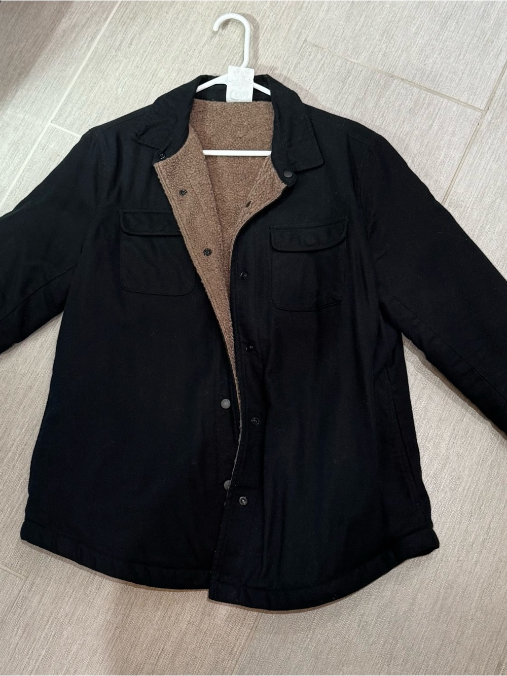 ZYIA Black Military-Style Jacket with Brown Sherpa Lining